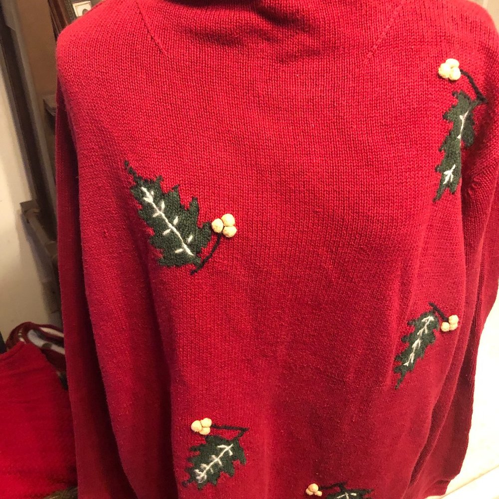 Coldwater Creek Rollneck Christmas Sweater with Holly 3X